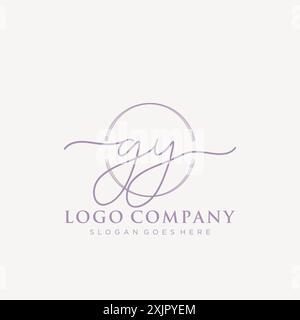 GY Initial handwriting with brush circle logo Stock Vector