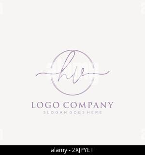 HV Initial handwriting with brush circle logo Stock Vector