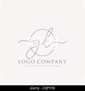 GK Initial handwriting with brush circle logo Stock Vector
