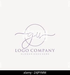 GU Initial handwriting with brush circle logo Stock Vector
