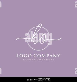 KO Initial handwriting with brush circle logo Stock Vector