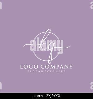 KQ Initial handwriting with brush circle logo Stock Vector