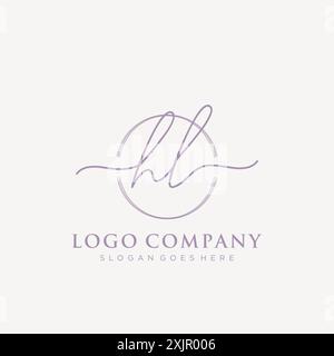 HL Initial handwriting with brush circle logo Stock Vector