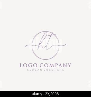 HT Initial handwriting with brush circle logo Stock Vector