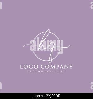 HQ Initial handwriting with brush circle logo Stock Vector