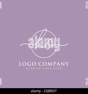 HO Initial handwriting with brush circle logo Stock Vector