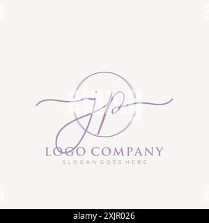 JP Initial handwriting with brush circle logo Stock Vector