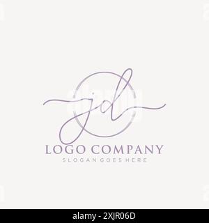 JD Initial handwriting with brush circle logo Stock Vector
