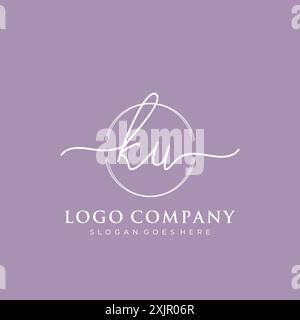 KU Initial handwriting with brush circle logo Stock Vector