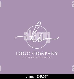KI Initial handwriting with brush circle logo Stock Vector