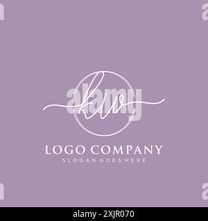 KW Initial handwriting with brush circle logo Stock Vector