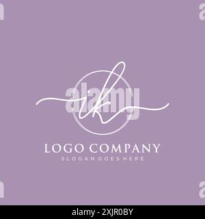 IK Initial handwriting with brush circle logo Stock Vector