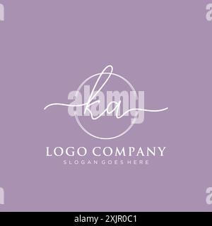 KA Initial handwriting with brush circle logo Stock Vector