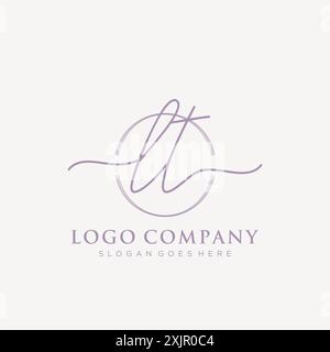 LT Initial handwriting with brush circle logo Stock Vector