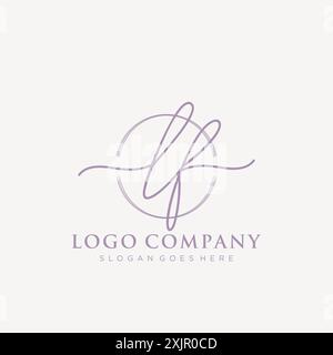 LF Initial handwriting with brush circle logo Stock Vector