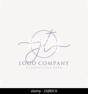 JT Initial handwriting with brush circle logo Stock Vector