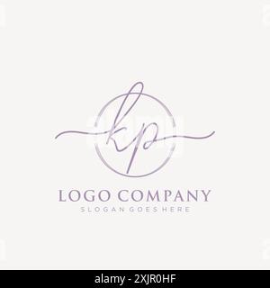 KP Initial handwriting with brush circle logo Stock Vector