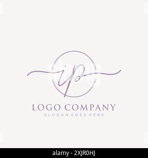 IP Initial handwriting with brush circle logo Stock Vector