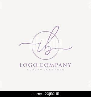 IB Initial handwriting with brush circle logo Stock Vector