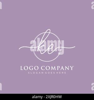 KE Initial handwriting with brush circle logo Stock Vector