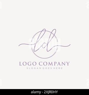 LD Initial handwriting with brush circle logo Stock Vector