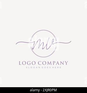 MV Initial handwriting with brush circle logo Stock Vector