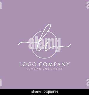 LI Initial handwriting with brush circle logo Stock Vector
