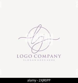 LJ Initial handwriting with brush circle logo Stock Vector