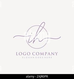 IH Initial handwriting with brush circle logo Stock Vector