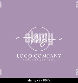 MS Initial handwriting with brush circle logo Stock Vector
