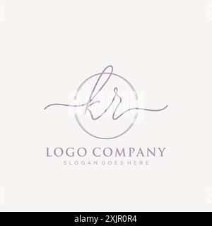 KR Initial handwriting with brush circle logo Stock Vector