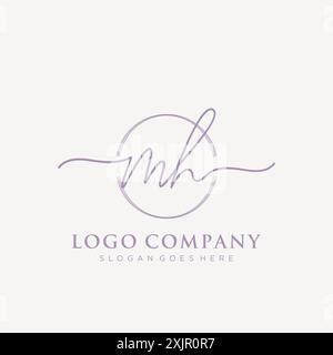 MH Initial handwriting with brush circle logo Stock Vector