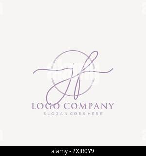 JF Initial handwriting with brush circle logo Stock Vector