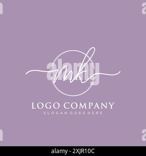 MK Initial handwriting with brush circle logo Stock Vector