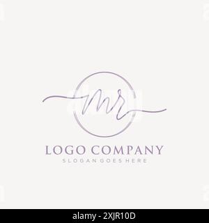 MR Initial handwriting with brush circle logo Stock Vector
