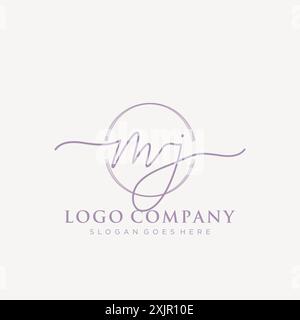 MJ Initial handwriting with brush circle logo Stock Vector