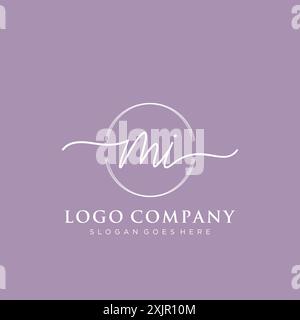 MI Initial handwriting with brush circle logo Stock Vector