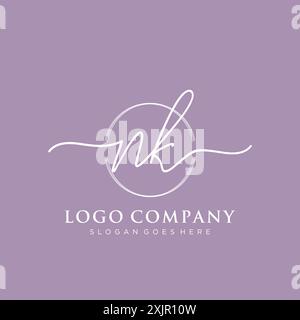 NK Initial handwriting with brush circle logo Stock Vector