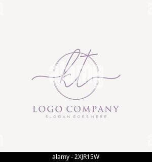 KT Initial handwriting with brush circle logo Stock Vector