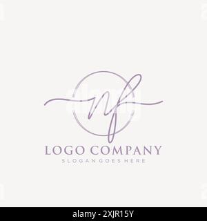 NF Initial handwriting with brush circle logo Stock Vector