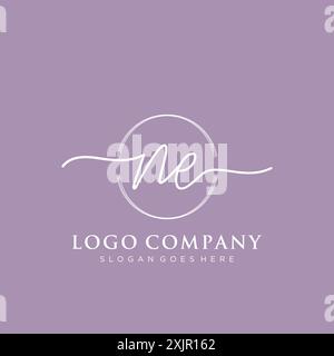 NE Initial handwriting with brush circle logo Stock Vector