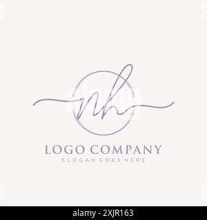 NH Initial handwriting with brush circle logo Stock Vector