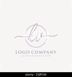 KV Initial handwriting with brush circle logo Stock Vector