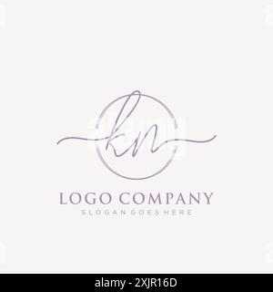 KN Initial handwriting with brush circle logo Stock Vector