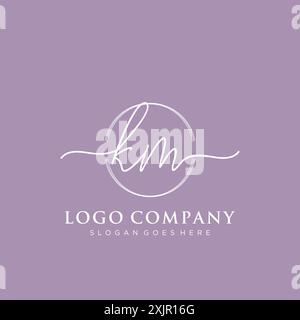 KM Initial handwriting with brush circle logo Stock Vector