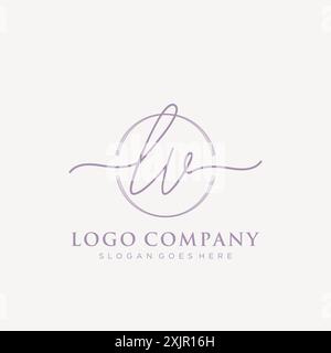 LV Initial handwriting with brush circle logo Stock Vector