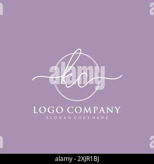 KC Initial handwriting with brush circle logo Stock Vector