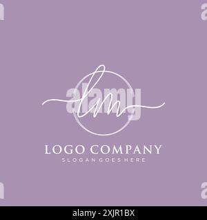 LM Initial handwriting with brush circle logo Stock Vector