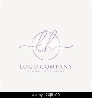 KH Initial handwriting with brush circle logo Stock Vector