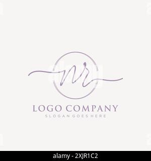 NR Initial handwriting with brush circle logo Stock Vector